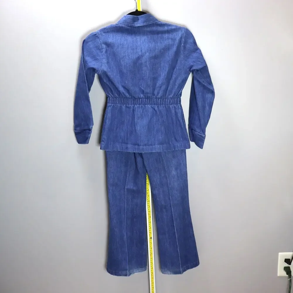 Vintage Donmoor Girls Denim Jacket & Pants Set Size 10 Western‎ 70s Blue